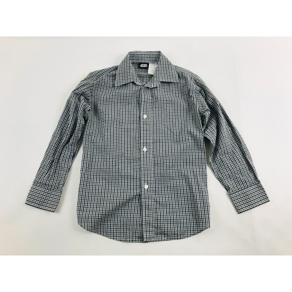Star Wars Shirt Youth Boys Size XS (6/7) Black White Check Button Up Long Sleeve